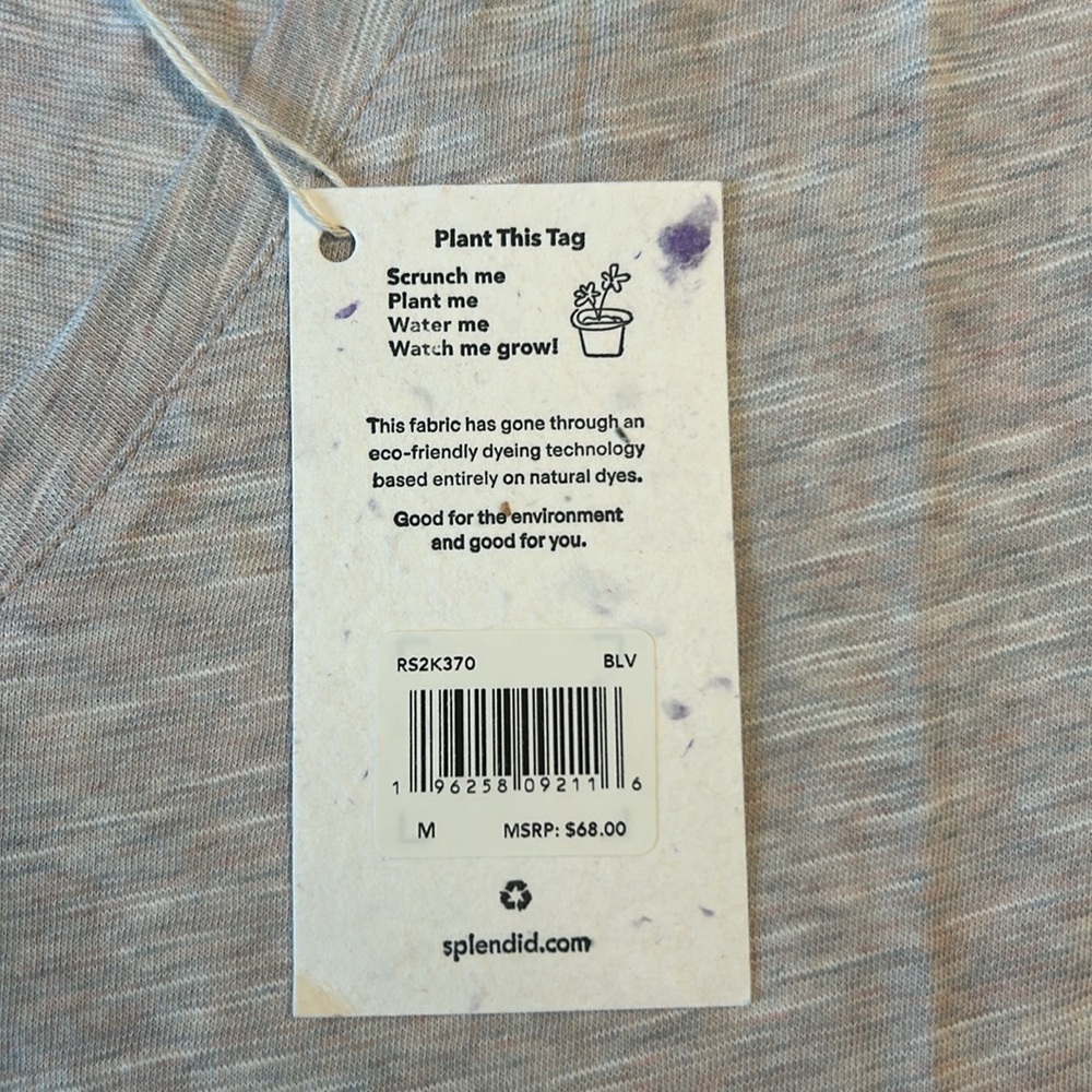 Splendid Medium Top Botanical Dyed V-Neck Short Sleeve Tee 100% cotton NWT - Picture 10 of 10